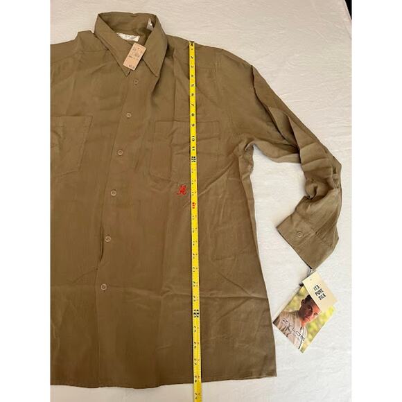 VTG NWT 80s Zylos Silks by George Machado Shirt Khaki Brown Long Sleeve Sz M - Picture 6 of 6
